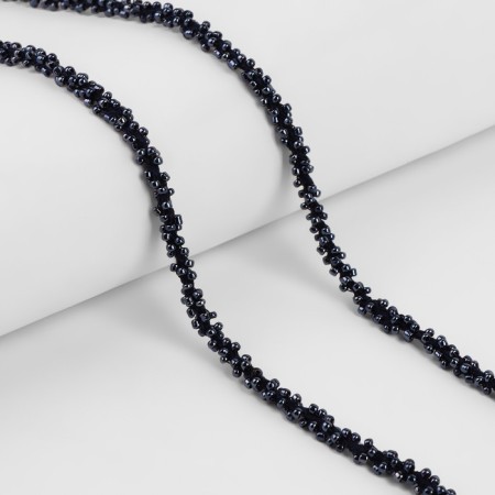 Decorative braid with beads, 6 mm, 2.7 ± 0.5 m, dark blue color