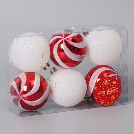 Set of balls plastic D-6 cm, 6 pcs "Festive surprise" red-white-1