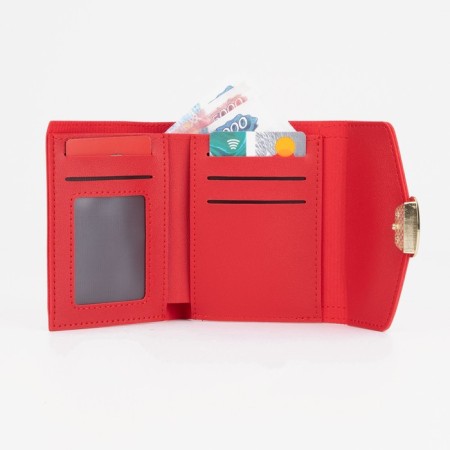 Women's wallet on the button, red color-3