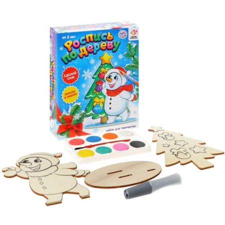 Set for creativity "Wood painting. Snowman with a Christmas tree "-1