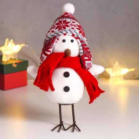 Interior doll "White chick in a cap-cap with patterns and scarf" 23x8x15 cm