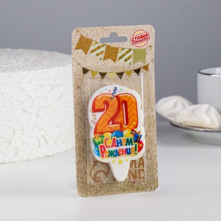 Candle for cake the number “Happy Birthday” ”20 Orange, 6.5 cm-1