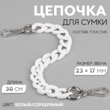 A bag for a bag, plastic, with carbines, 23 × 17 mm, 30 cm, white/silver color
