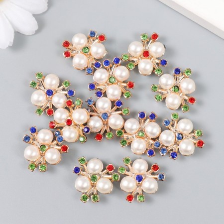 Decor for creativity plastic "3 pearls with colored rhinestones" set of 12 pcs 2x2 cm