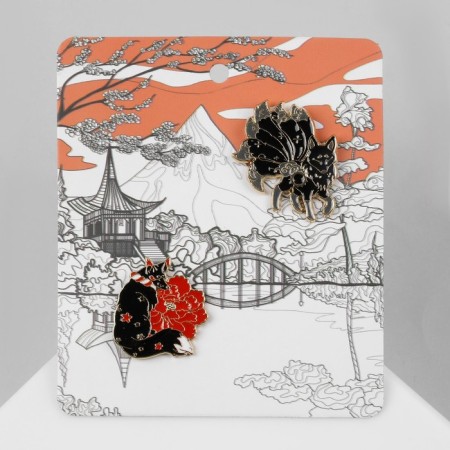 A set of icons (2 pcs.) "Kitsune" nine -tailed fox, color in gold-1