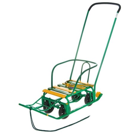 Sled "Timka 5 station wagon" with a pusher, green color