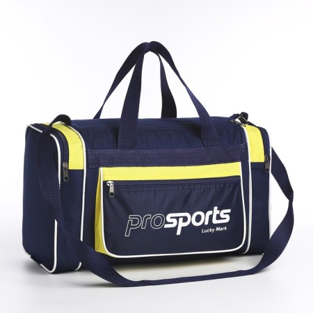 Sports bag with lightning, 3 outer pockets, long belt, blue/yellow color