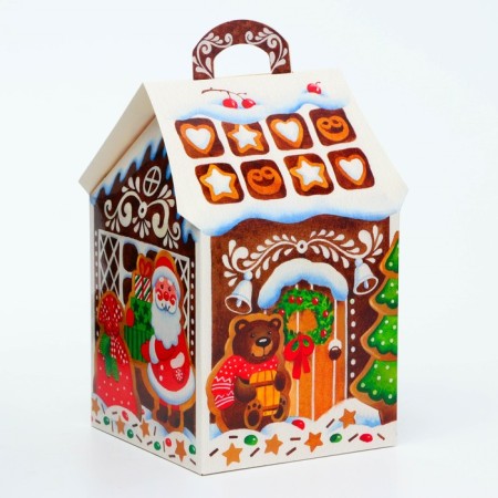 New Year. Gift box New Year's house new "gingerbread" 12 x 12 x 19 cm.-1