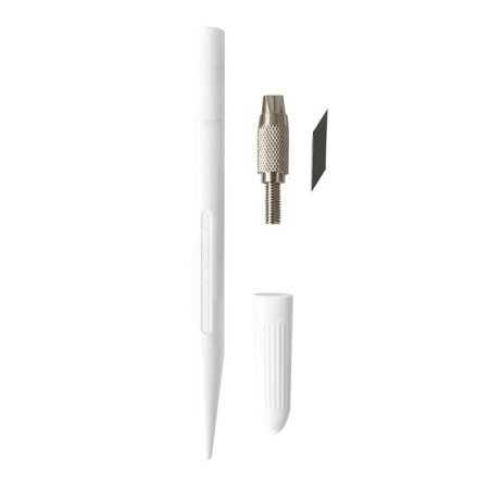 Chancellery knife, blade 4 mm, (scalpel shape) Plastic/metal housing, 12 interchangeable blades, Mix case-7