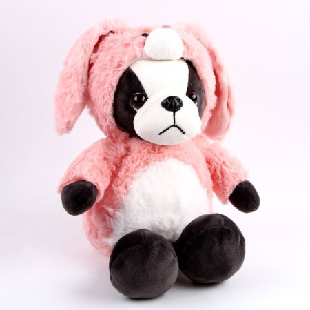Soft toy "Dog" in a hare costume, 30 cm, pink color