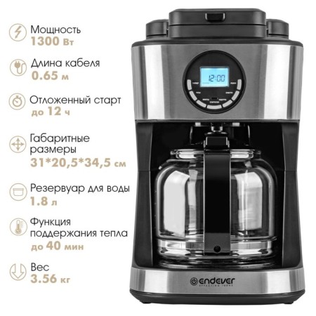 Coffee machine Endever Costa-1048, drip, 1300 watts, 1.8 l, black-gray-2