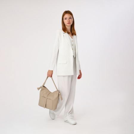 Luggage bag on lightning, 2 outer pockets, beige color-7