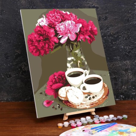 Picture on numbers on canvas with a subframe "Coffee still life", 40 x 50 cm-1