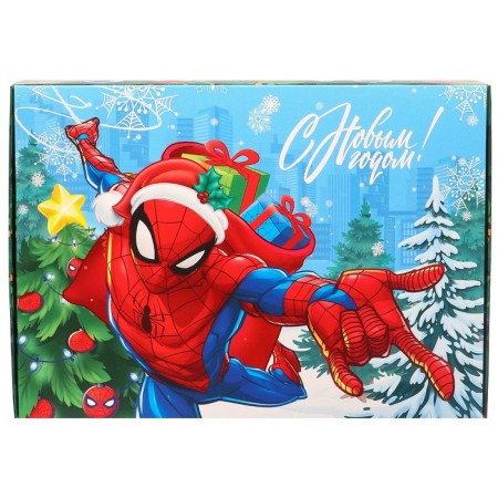 The box is folding, "Happy New Year", 21 x 15 x 5 cm, spider-man-5