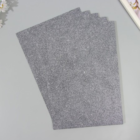 A set of glitter foamiran (5 sheets) 2 mm, 20x30 cm, dark silver