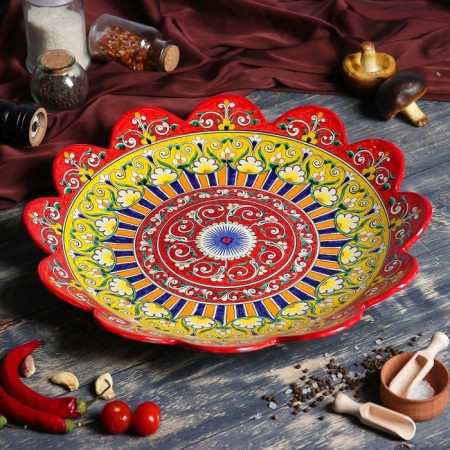 Largan Rishtan ceramics "Flowers", 42 cm, red, corrugated-3