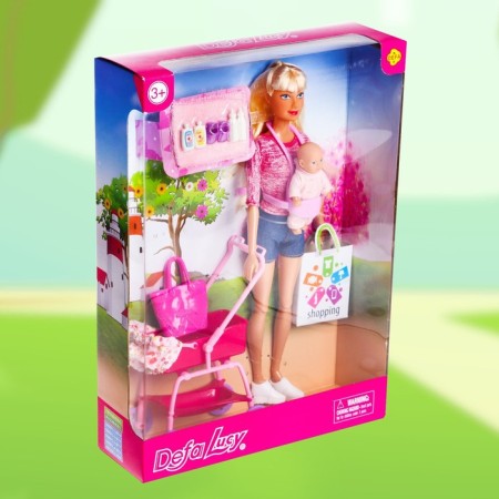 Doll model "Young mother", with a puff, with accessories, pink color-5