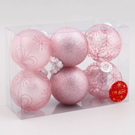 Set of balls plastic D-8 cm, 6 pcs "Noch" Frost, pink-1