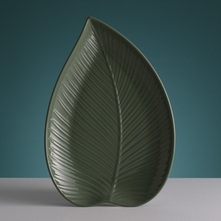 Serving dish Mason Cash in the Forest Leaf, 26x38 cm, the color is gray-green-1