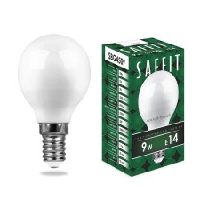 Лампа светодиодная SAFFIT, G45, 9 Вт, E14, 2700 К, 810 Лм, 220°, 80 х 45