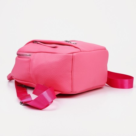 A backpack with a zipper, 5 outer pockets, pink color-2