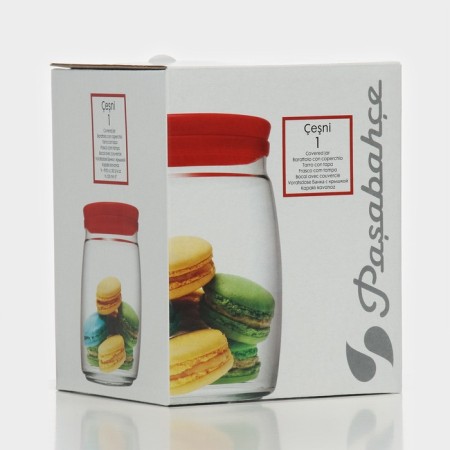 Bank for bulk products Cesni, 920 ml, red plastic cover-4