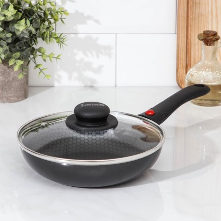 Forever pan, D = 20 cm, removable handle, glass cover, anti -stick coating, black color