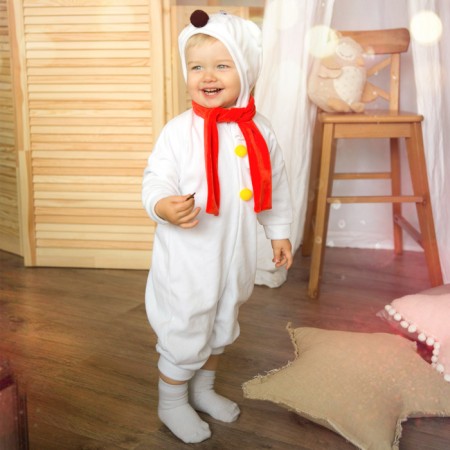 Carnival costume for kids "White Bear" with a red scarf, velor, cotton, height 74-92 cm-1