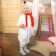 Carnival costume for kids "White Bear" with a red scarf, velor, cotton, height 74-92 cm