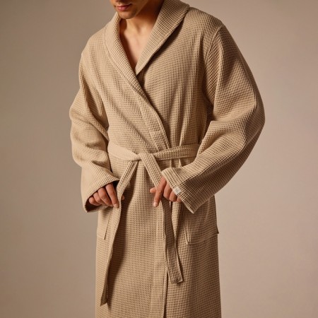 Wafel dressing gown Male SL Home: Basic "Sabbia", size M, 100% cotton, 300 g/m2-4