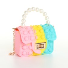 Baby bag on the castle, pink/yellow/turquoise color