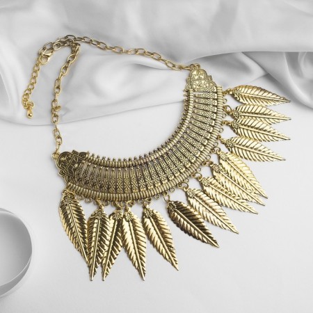 Necklace "openwork feathers", color black gold, 42 cm-3