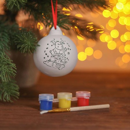 New Year's ball for coloring "Decorate the Christmas tree" with a suspension, paint 3 centers. 2 ml, brush-1