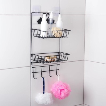 Shelf 2-tier shares, 4 hooks, 45.5 × 25 × 13 cm, black color
