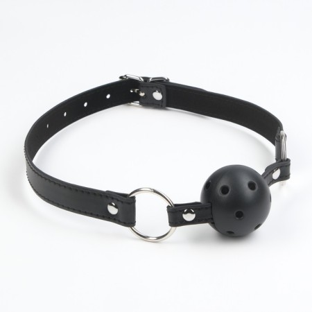 Gag BDSM NOTABU, adjustable belt, ball with holes, PVC, D 45 mm, black