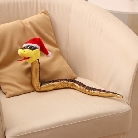 Soft toy "Snake", in the New Year's cap, 71 cm, gold color-1