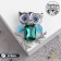 Brooch "Night Owl", the color is blue-green in silver