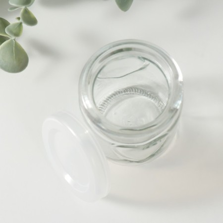 Bank for suppositories glass with a “heart” lid is a transparent 150 ml 6x6x8 cm-3