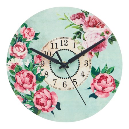 Wall clock, series: interior, "peonies", discrete move, d-23.5 cm