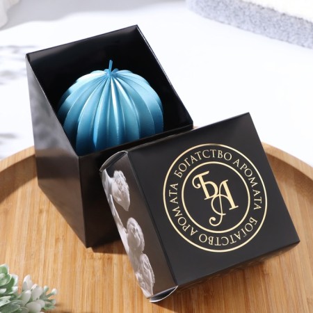 Figure candle "Faced ball", 6.5x6.5 cm, turquoise, in a box-2
