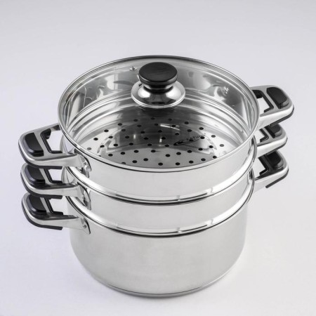 Altyn Mantock, 10.7 l, d = 24 cm, 2 sections, with a heat distribution layer, glass cover, induction