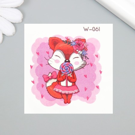 Tattoo on the body color "Fox with a candy" 6x6 cm