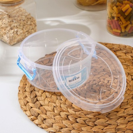 Food container Ricco, 1.2 l, d = 17 cm, h = 7.5 cm, round, transparent color, blue-2
