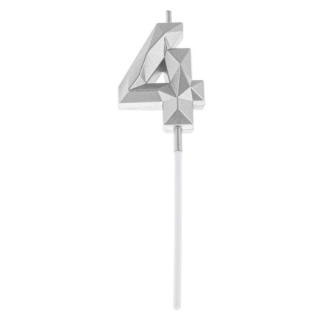 Candle in the cake on the skewer "Almaz", the number "4", silver, 4.8x2.6 cm-5