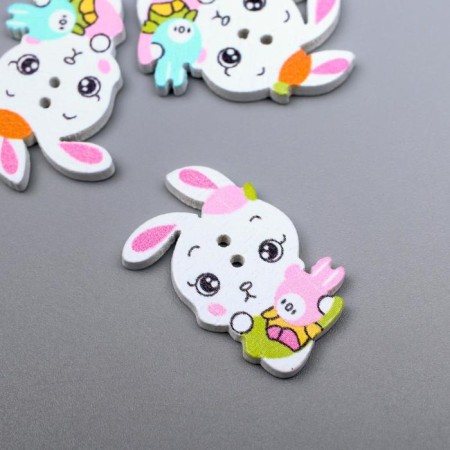 Buttons wood for creativity 2 punctures "Zveka with a bunny" set of 15 pcs mix 2.4x1.5 cm-1