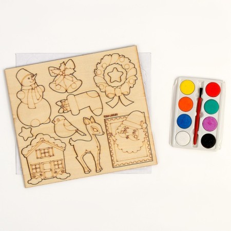 New Year's painting on wood. Magnetic set "New Year"-1