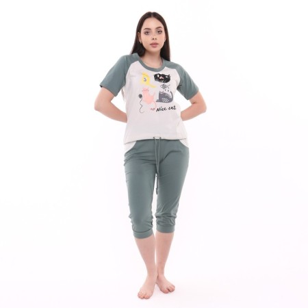 Women's set (T -shirt, Bridges), green color, size 46-1