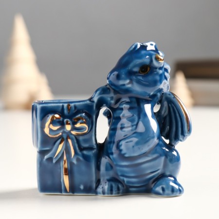 Souvenir Ceramics stand for d/toothpicks "Dracos with gifts" blue-gold 4x6.5x7 cm
