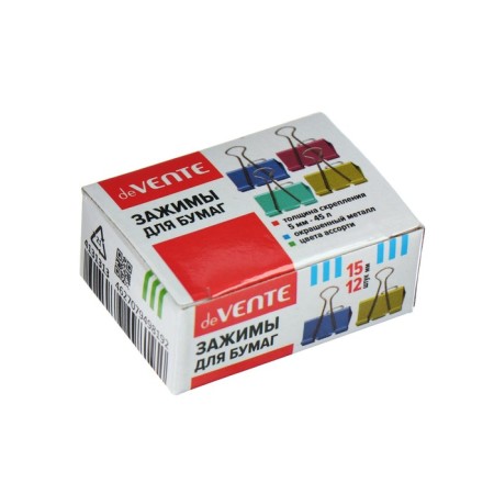 Paper clamps 15 mm, 12 pieces, Devente, metal, mix x 4 colors, cardboard box-3