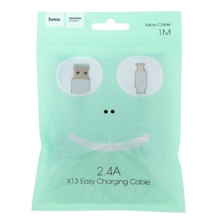 Hoco X13, microUSB cable - USB, 2.4 A, 1 m, PVC braid, white-2